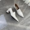 Women Leather Shoes 2026 Spring British Retro Square Heel Pointed Toe French Dress Shoes Elegant High Quality High Heels Loafers