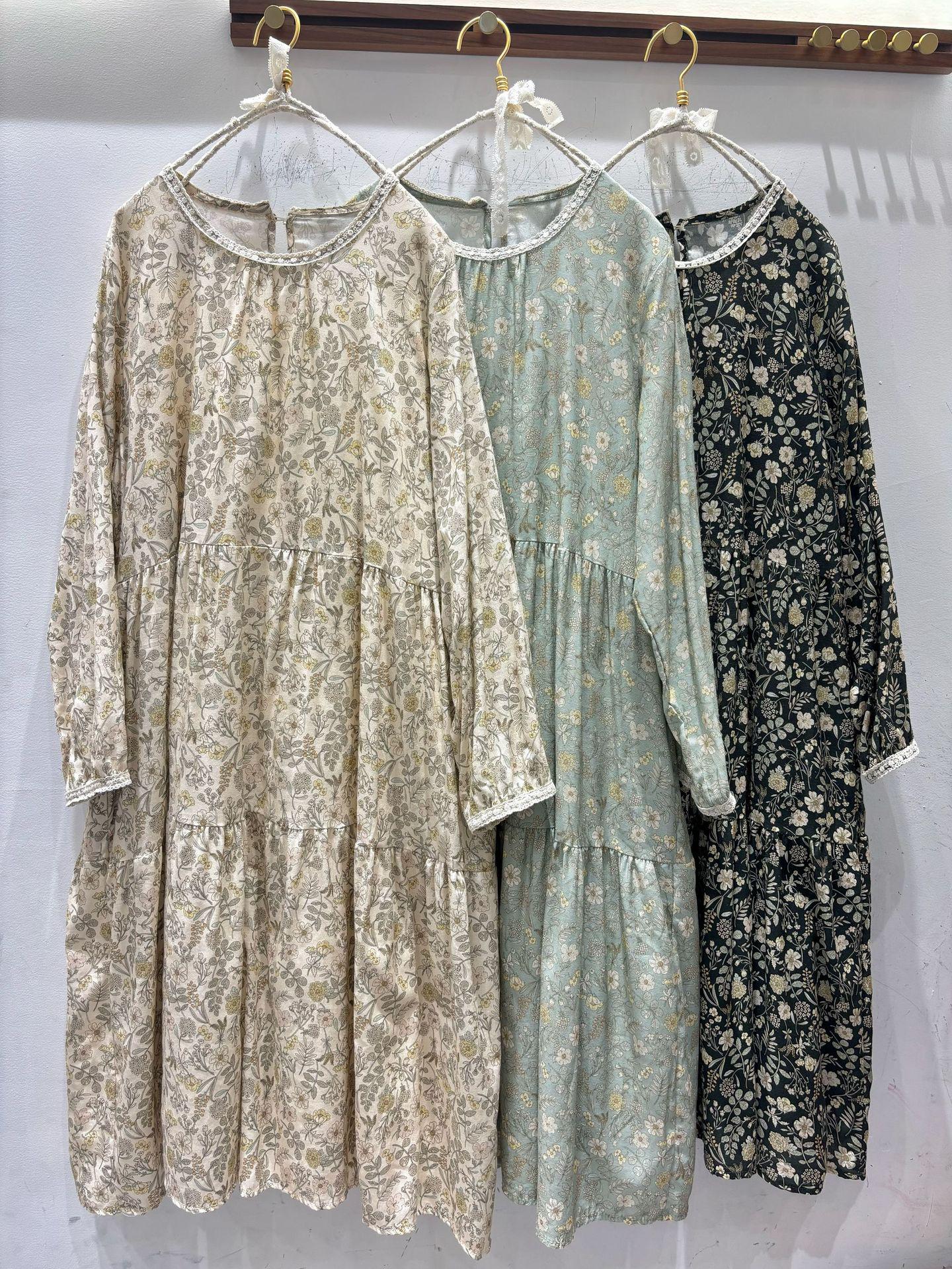 

Spring Mori-Style Floral Slimming Pleated Dress, Loose Plus Size, Cotton Linen Long Sleeve One Size чорний
