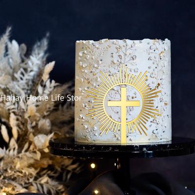 Cross Cake Topper Gold Acrylic Baptism Christening Happy Birthday Cake Toppers Communion Wedding Party Baby Shower Decoration