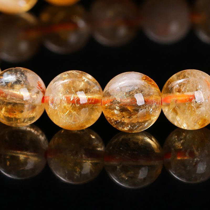 Golden Rutilated Quartz Bracelet Natural Crystal Beads Stretch Bracelet for Women Healing Energy Jewelry