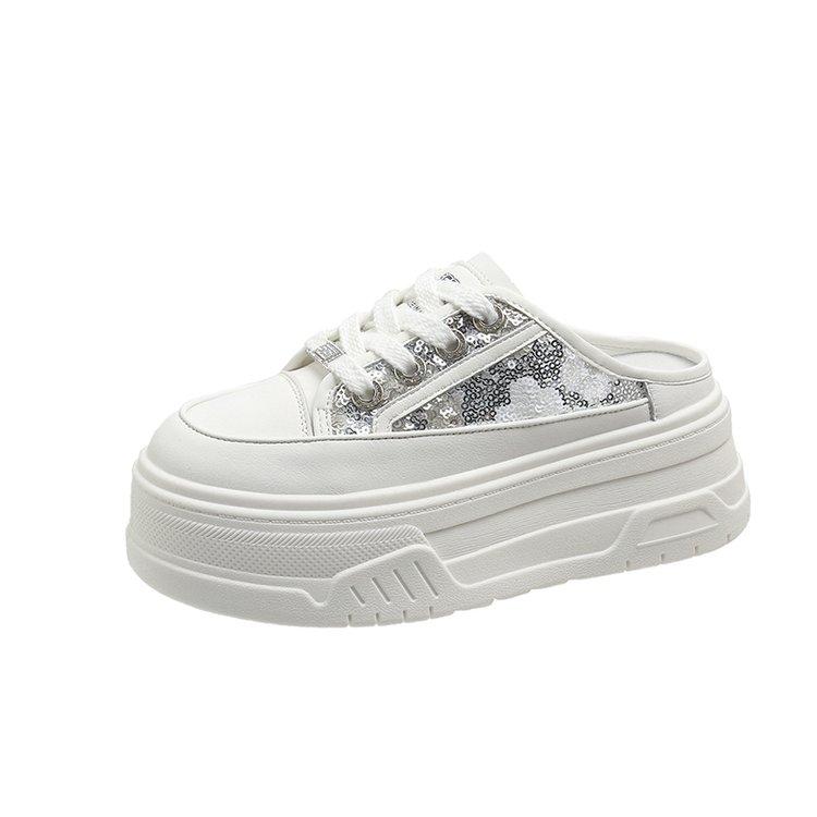 Fashion 2024 Fashion Women's Slippers with Shiny Sequins, Waterproof Platform, and Backless Lazy Toe Cap slides women