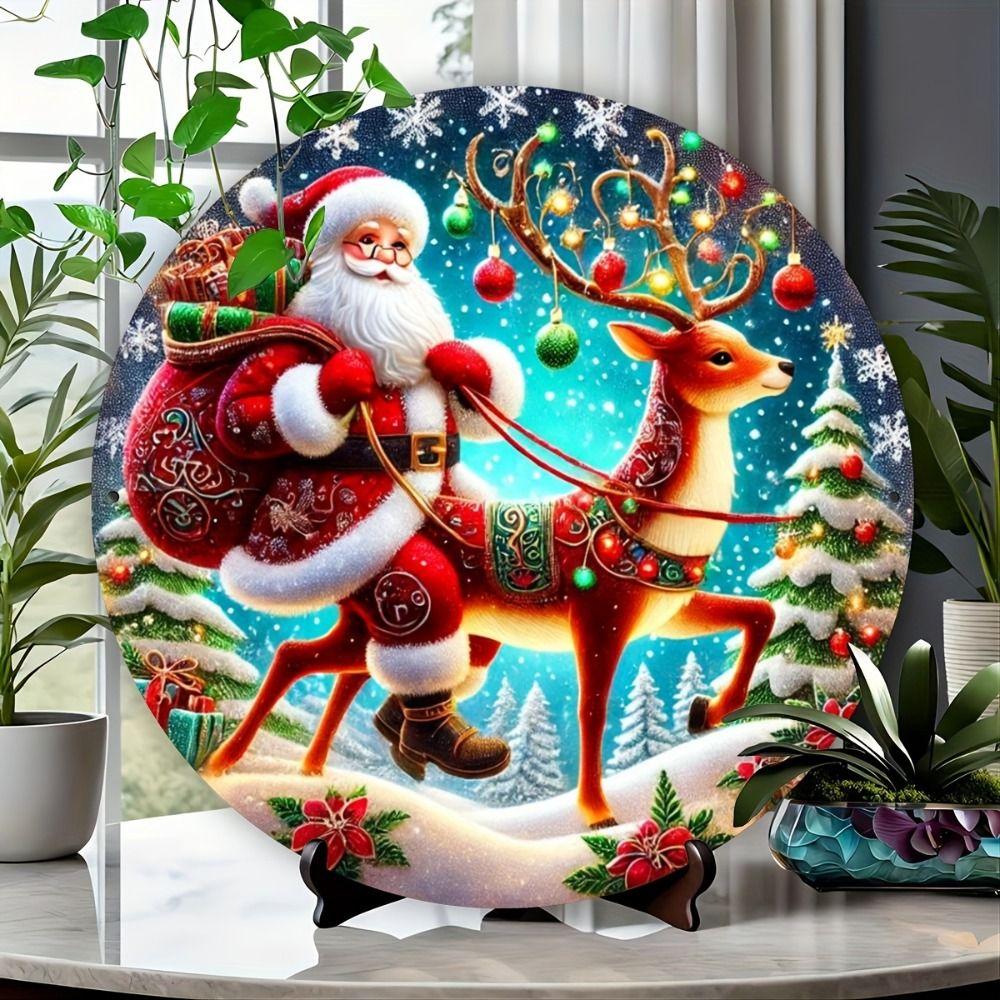Vintage Metal Sign Blue Deer Merry Christmas Retro Tin Plate Wall Decor Home Holiday Gift 20 Cm