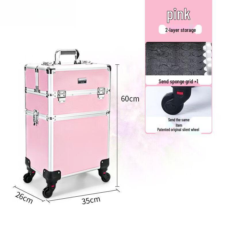 Профессиональный кейс на колесах для макияжа и хранения 2 Layers