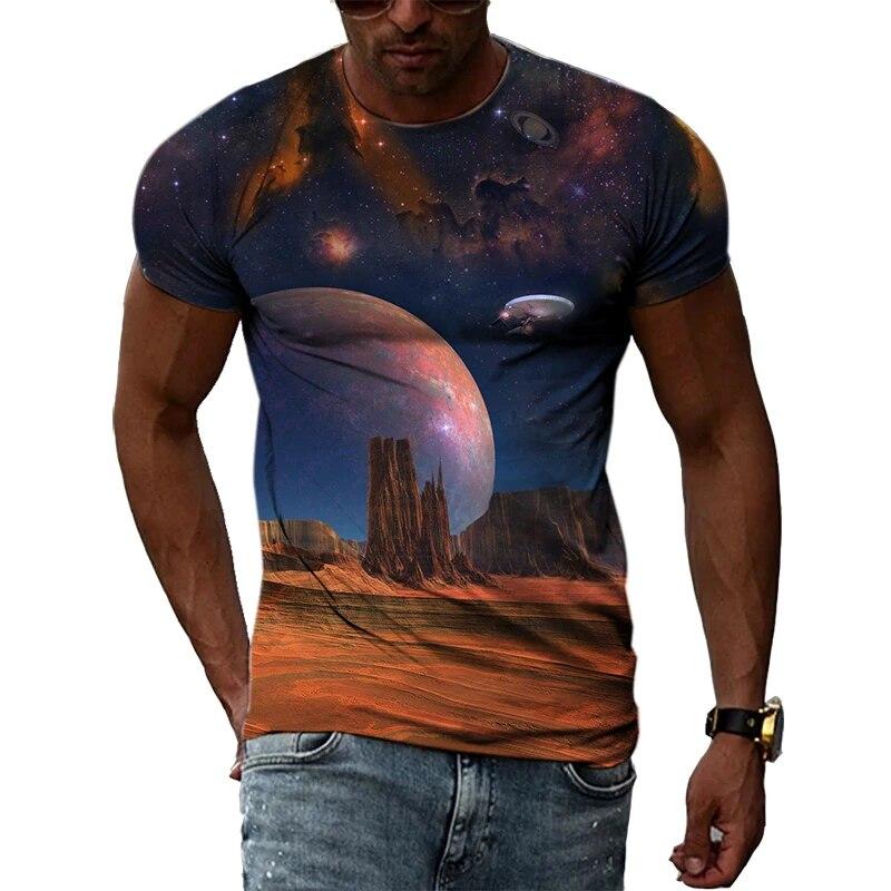 

Новые модные креативные футболки с рисунком «Космическая планета», летние мужские повседневные топы с круглым вырезом и короткими рукавами с рисунком научной фантастики 6XL