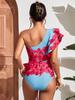 Ashgaily Ruffle One Piece Swimsuit Women Swimwear with Belt Push Up Monokini Swim Suit Print Bathing Suit Beachwear