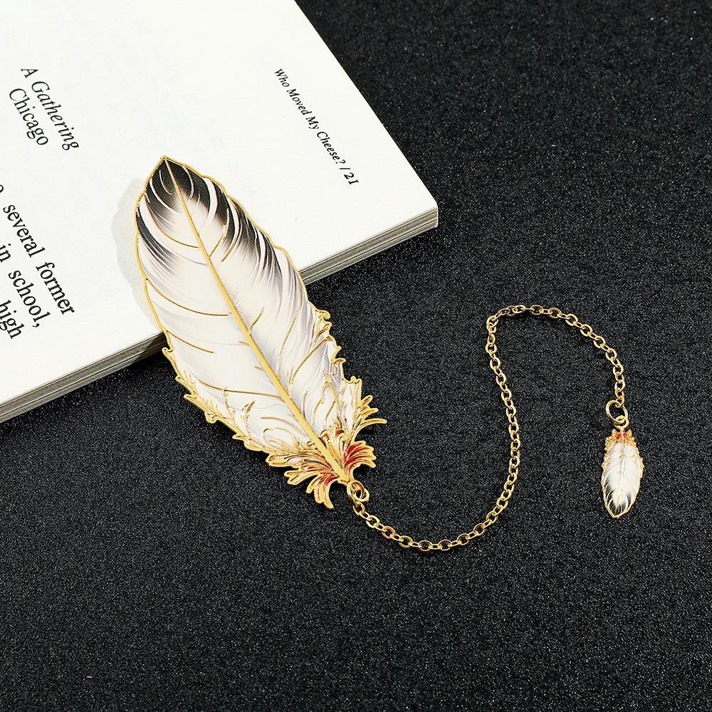 Feather Shape Metal Bookmark With Feather Pendant Pagination Mark  Book Lovers Writers Readers