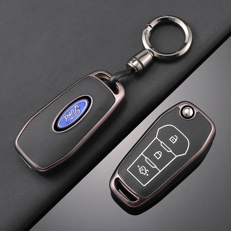 Car Sticker 2026 Ford TPU Car Flip Key Cover Case Protective Shell Bag Keychain Holder For Ford Fusion Fiesta Escort Mondeo Ever