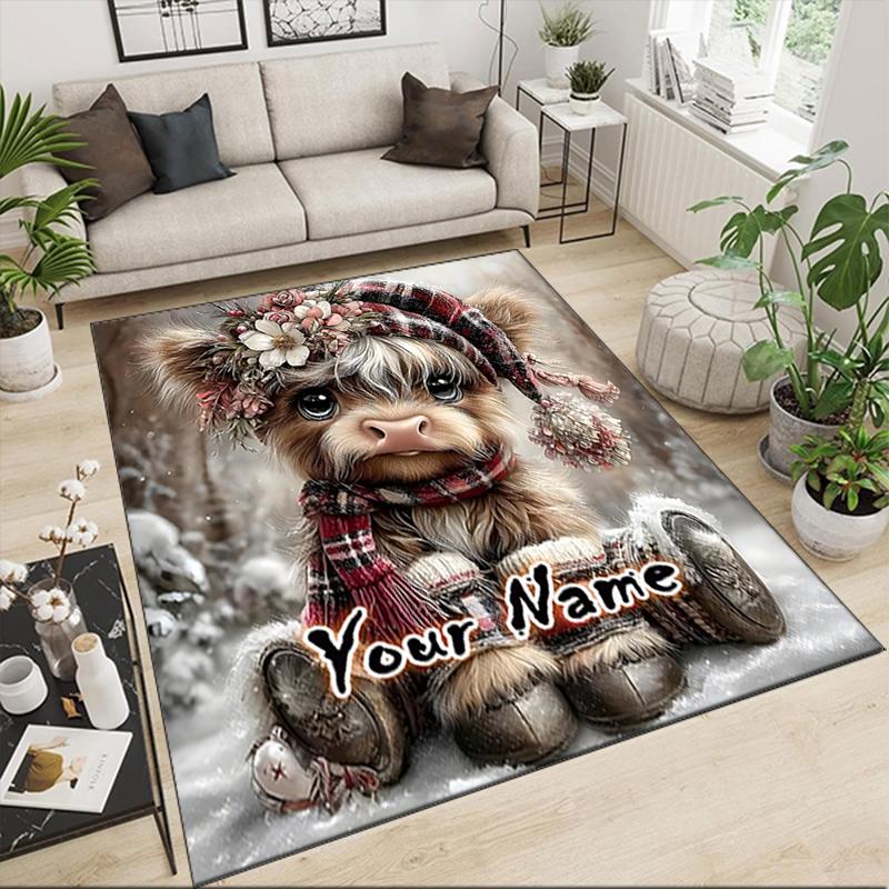 1PC Custom Name Winter Wonderland Critter Theme Floor Mat Ideal for Living Room, Game Rooms, Office, Bedroom,Floor Mat Playful Design