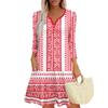Women's Summer Dress Loose V Neck Three-quarter Sleeve Sundress With Pockets Dress