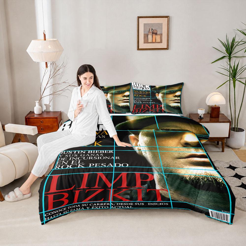 Timeless Rock Scream Limp Bizkit Magazine Cover Dark Duvet Cover with Pillowcases, Soft Touch Bedding Set for Cozy Sleep