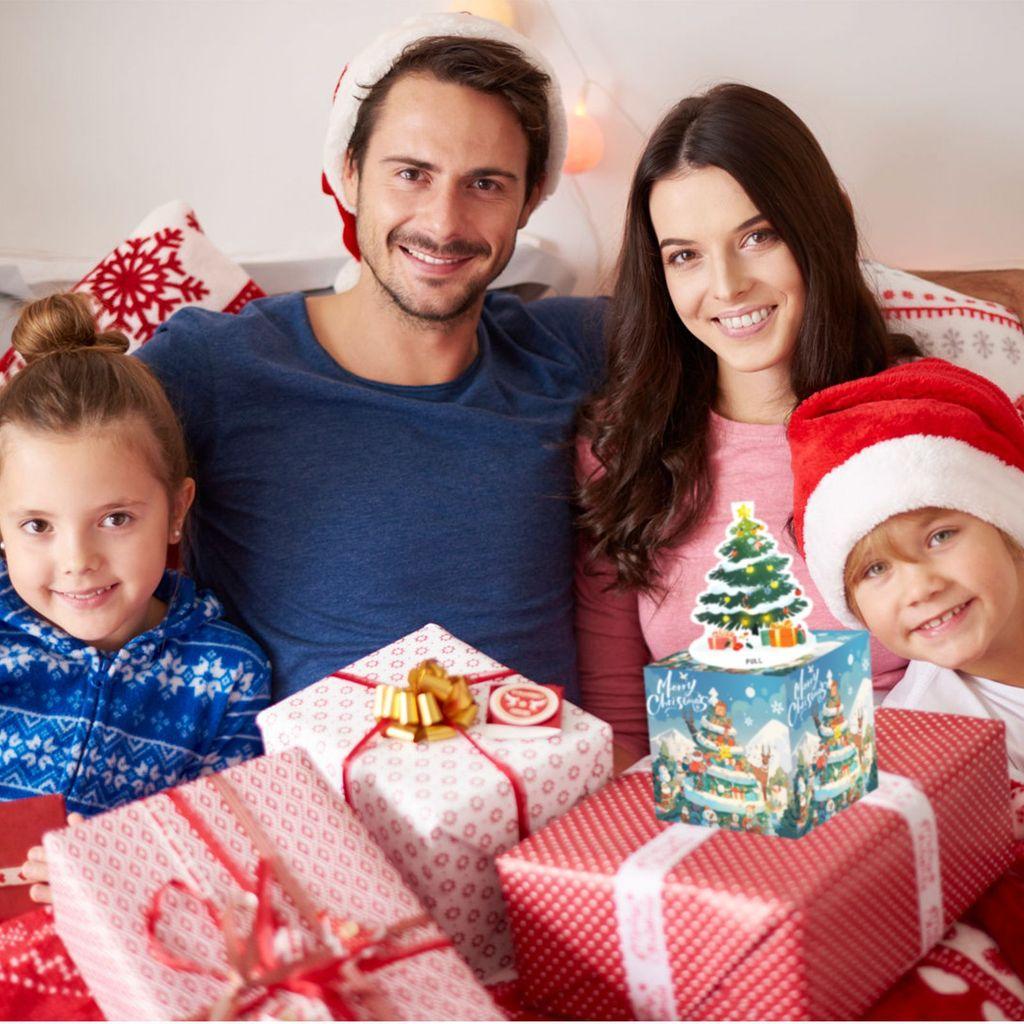 Blue Painted Hand Pattern Christmas Theme Gift Box Decoration Atmosphere Prop