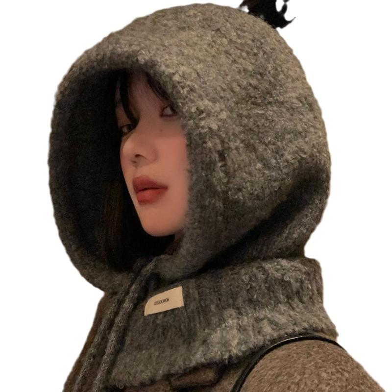Korean Balaclava Women's Autumn and Winter Warm Hat Neck Scarf Integrated Ear Protection Woolen Knitted Hat