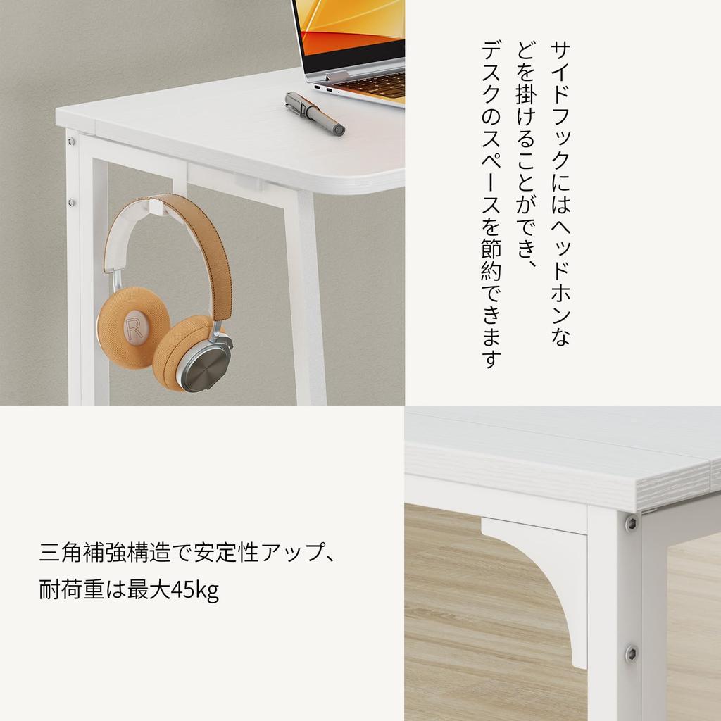 WOHOMO Small 80cm Wide Folding Computer Compact Study Desk with Folding Desk for Office or Perfect for Living or Home Simple Stylish Desk, Hooks,