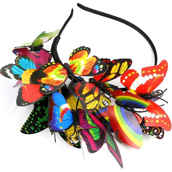 Coucoland Butterfly Fascinator Headband for Tea Party Halloween Costume | Vivid Plastic Monarch Butterfly, Handmade, Flexible Wires, Adjustable Fit,