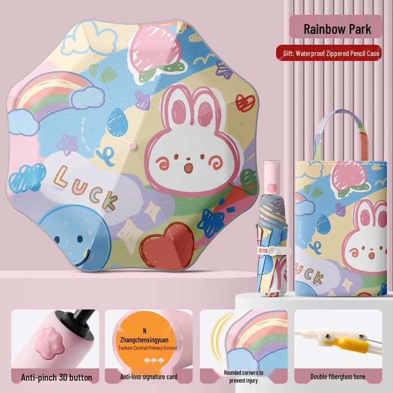 Dual-Use Automatic Folding Children's Umbrella with Ring Buckle – Sun Protection for School Boys and Girls