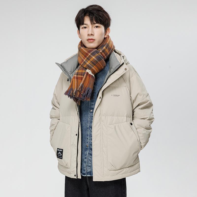 New winter men's short bread jacket down jacket fashion trendy brand casual loose white duck down hooded jacket men