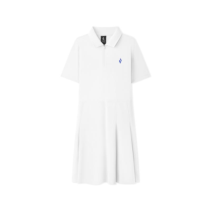 Skechers Série Clássica Respirável Confortável Cor Sólida Versátil Conjunto de Vestido de Manga Curta Feminino Vestido Branco Brilhante L225W030-0019
