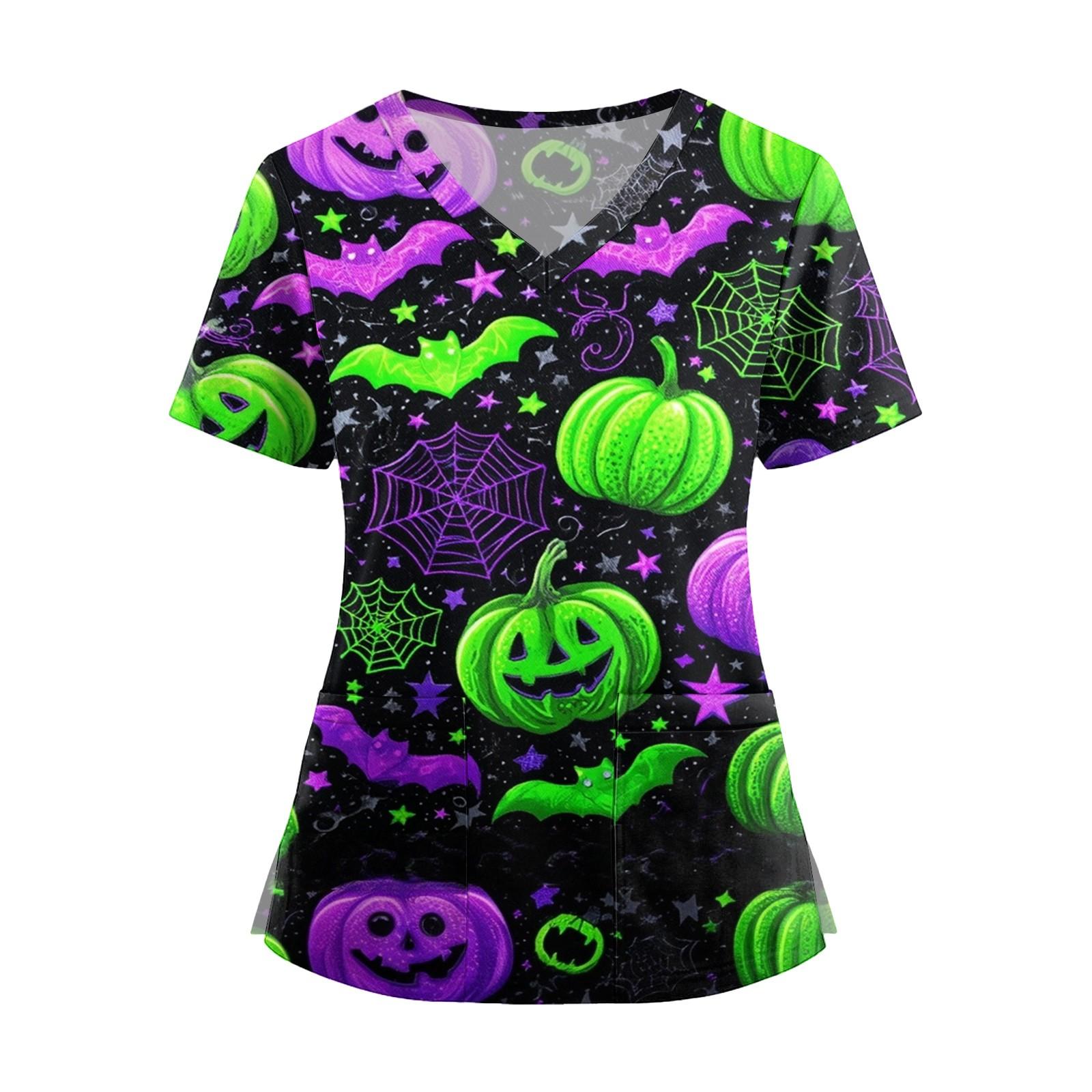 

Женская мода V-образный вырез короткий рукав комбинезон с карманами принт топы одежда XXXL зелёный