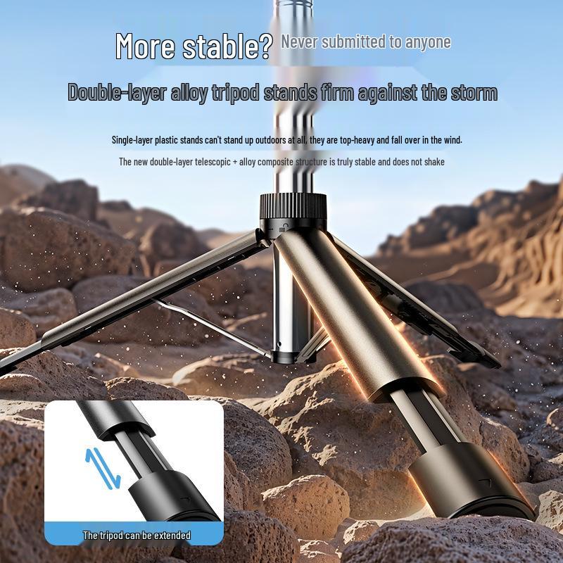 Zoomable Selfie Stick with Extendable Tripod and Anti-Shake Phone Holder for Live Streaming and Travel