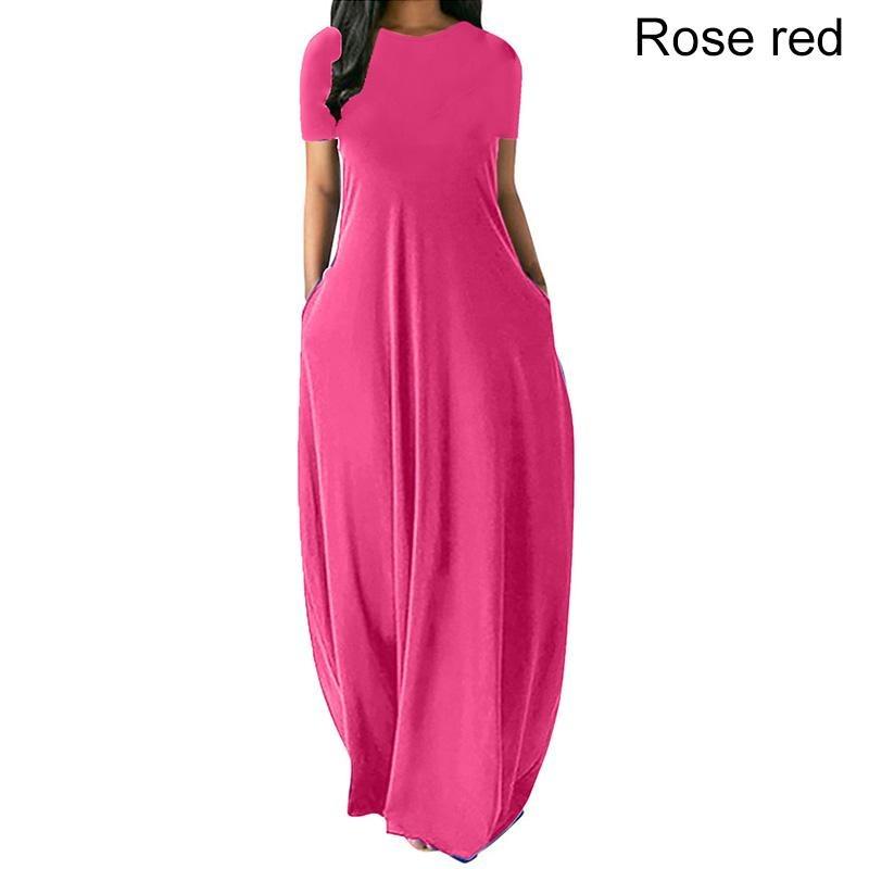 Women Casual Loose O-Neck Long Dresses Short Sleeve Summer Beach Dress Elegant Evening Party Dress