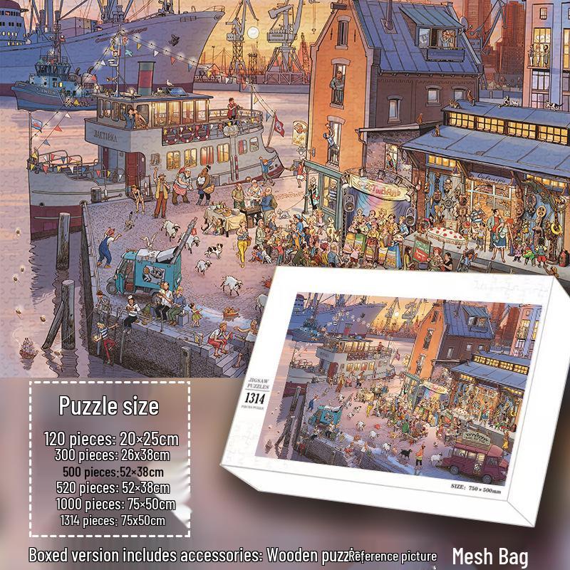 Seaside Fishing Port 1000-Piece Jigsaw Puzzle: Stress-Relief Fun Toy & Holiday Gift for Friends