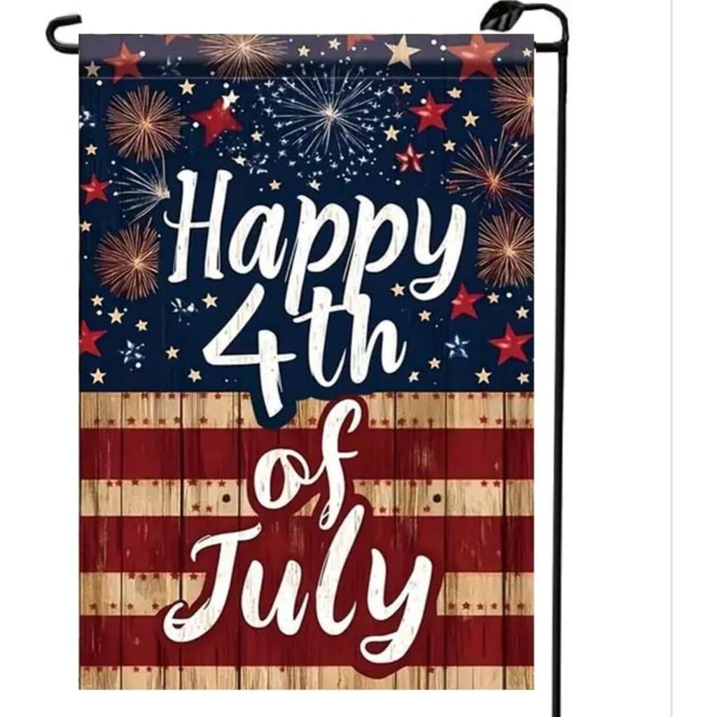 Happy 4th of July Garden Flag 12x18 Double Sided | Small Holiday Independence Day Memorial Day Patriotic Garden Flags for Outside Fourth of July Decor