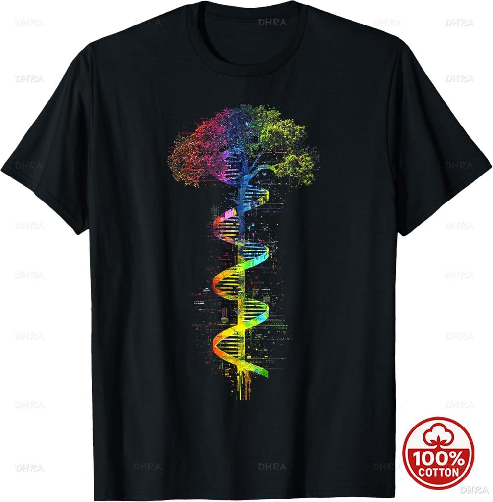 Tree DNA Colorful Artwork Graphic Tree TShirt Print Original Design Gifts Funny Unisex Cotton All Season Sport Vintage Camiseta