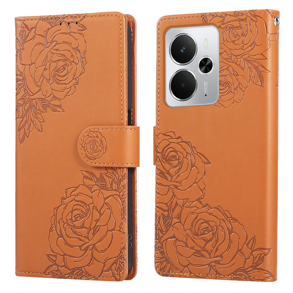 Phone For Realme 14 5G/Neo7x 5G/P3 5G/14T 5G ,Case Rose Flower PU Leather Wallet Cover with 3 Card Slots/Wrist Strap