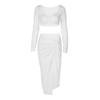 Streetwear Womens Long Sleeve V Neck Dress Set With Slit And Splicing For Casual Style