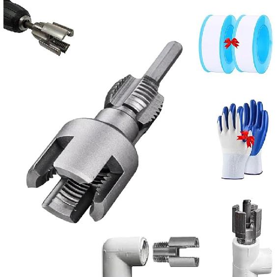 Integrated Internal & External Pipe Threading Tool, Rethreading Tool Kit, 2-in-1 Pipe Thread Cutter, Electric Drill Compatible Pvc Pipe Threader,