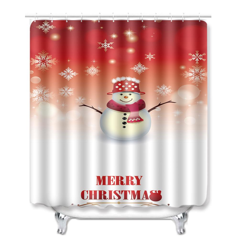 Christmas Shower Curtain Floor Mat Combination Four-Piece Set Bathroom Toilet Carpet Shower Room Mat Foot Mat