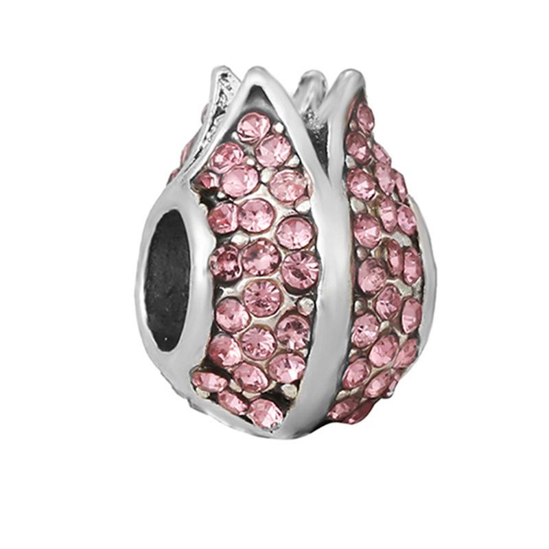 New Silver Plated Pink Diamond Butterfly Alloy Large Hole Charm Beads For DIY Bracelet Necklace Jewelry Accessories Gift