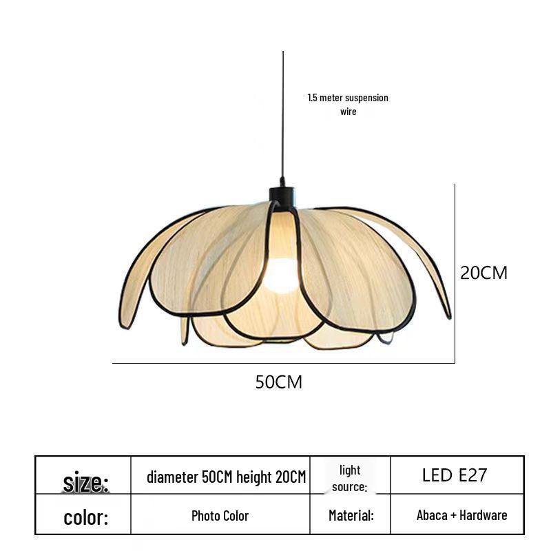 Minimalist Japanese Retro Rattan Petal Chandelier for Home and Tea Rooms