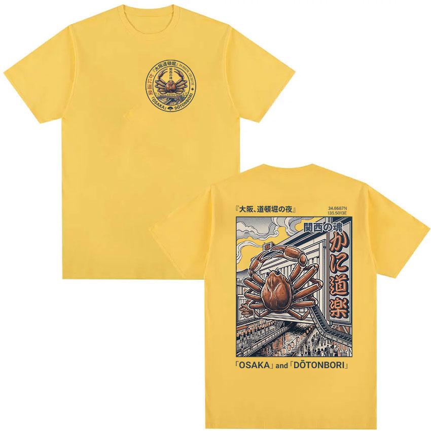 Funny Osaka Dotonbori Crab Cityscape Graphic T Shirt Japanese Retro Harajuku Clothing Tshirt Unisex Women Oversized Cotton Tshirts