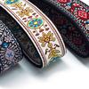 Guitar Strap Embroidered Belt Adjustable Length Vintage Jacquard Band with Leather End for Bass