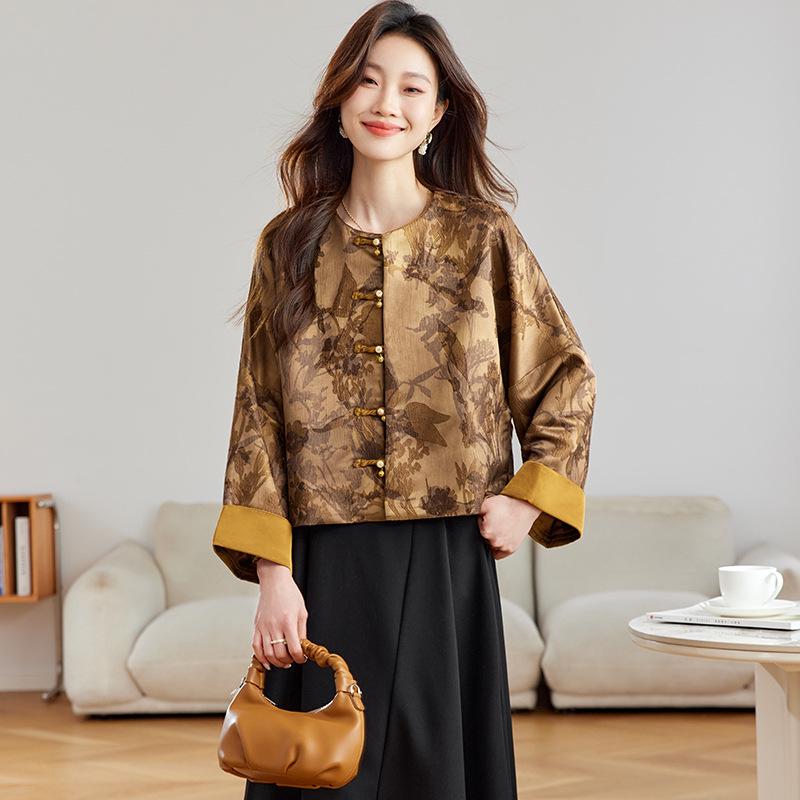 Spring 2025 Retro Chinese Style Loose Jacquard Fashion Outerwear for Women