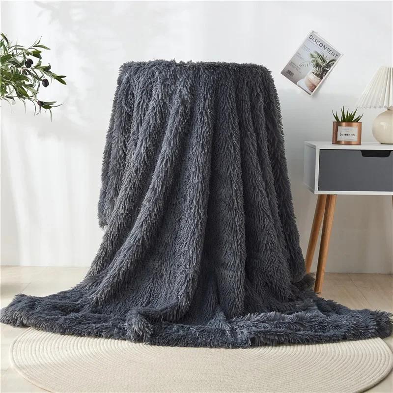 Modern And Simple Mink Fur Long Hair Blanket Four All Season Universal Multifunctional Solid Color Thick Blanket For Bed Couch