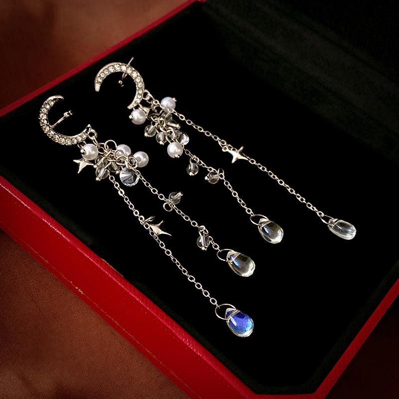 Пирсинг без прокола с бриллиантами, жемчужная луна, манговая звезда, капля воды, серьги с бахромой, модные и элегантные серьги, подчеркивающие темперамент