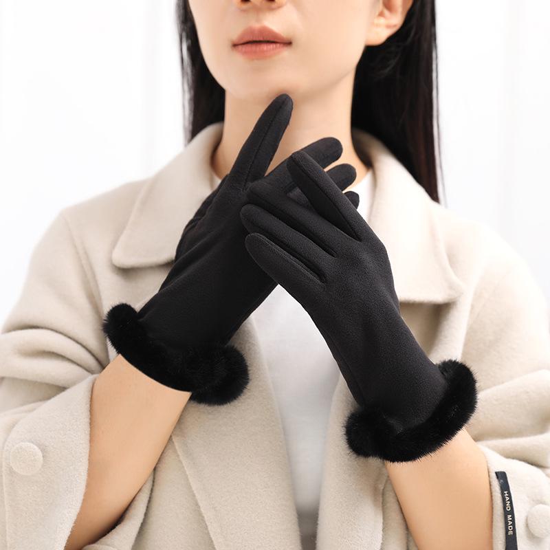Women's Winter 2025 Touchscreen Cycling Gloves - Windproof, Cold-Proof, Split-Finger Design with Fur Trim.