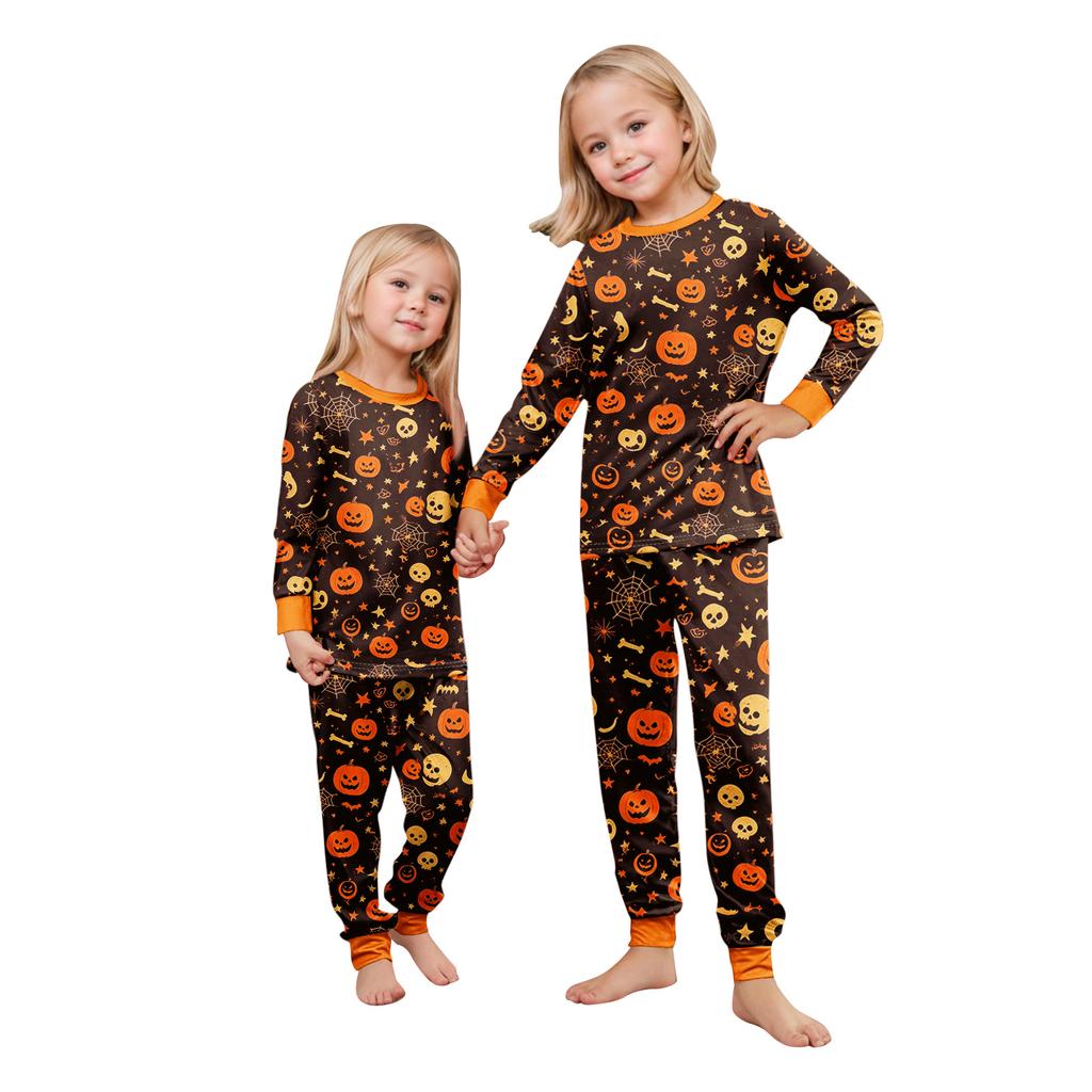 Family Matching Halloween Print Long Sleeve Pajama Set for Parents and Children