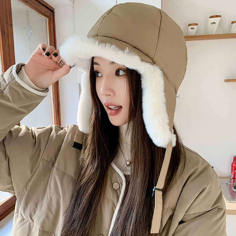 Cute and Sweet Warm Hat for Women's Winter Outdoor Thick Ear Protection Ski Hat Korean Edition Warm Plush Hat