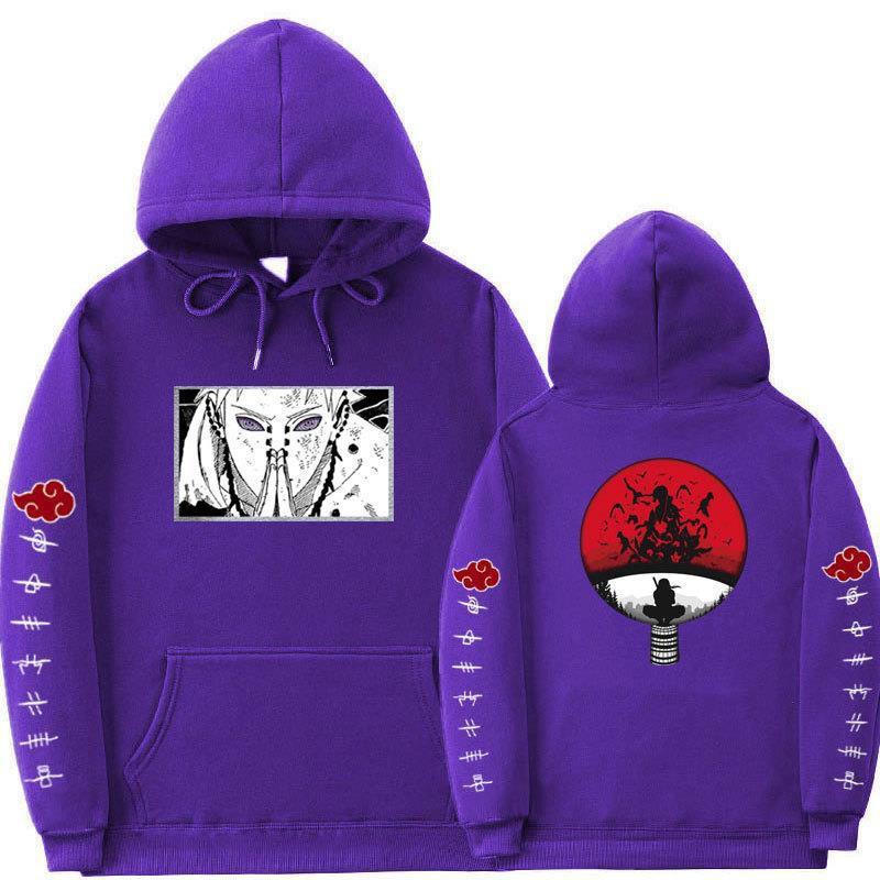 Mens Oversized Hooded Sweatshirt With Naruto Anime Print Fleece-Lined Streetwear Teens Fall Season