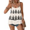 Women Sleeveless Double Layer Camisole Top Geometric Print Spaghetti Strap Summer Blouse Casual Lightweight Tank