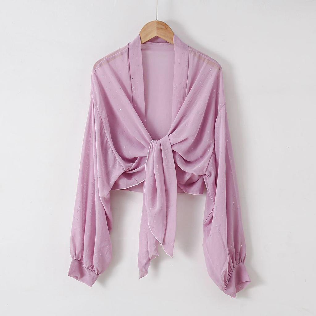2025 Women's Korean Style Silk Shawl: Sun Protection, Versatile, Long Sleeve, Plain Color Scarf for Summer