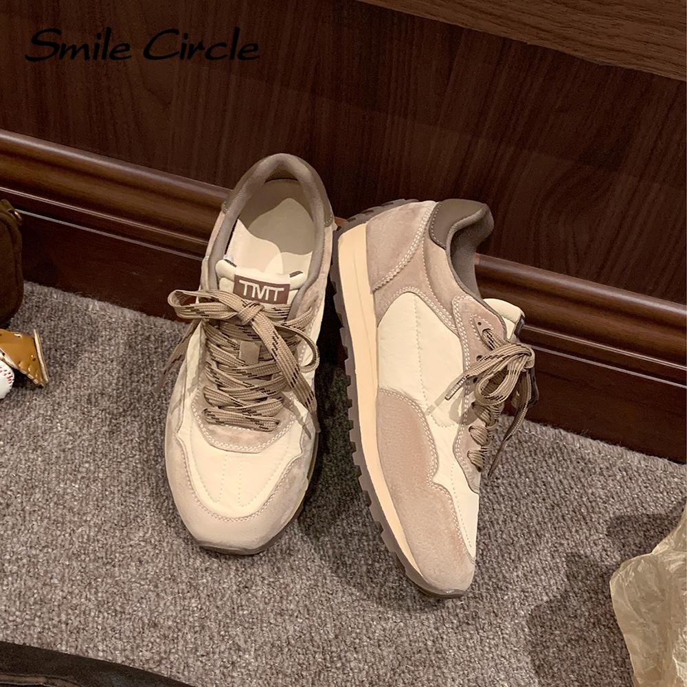 Natūralios odos moteriški sportbačiai apvalūs, suvarstomi sportbačiai Patogūs madingi laisvalaikio batai