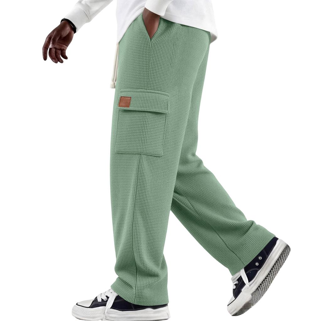 Men's Weave Loose Fit Cargo Pants with Multi-Pockets and Drawstring Elastic Waist for Casual Daily Wear