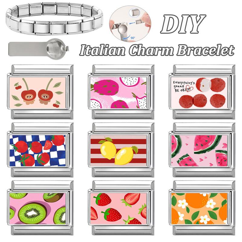 Creative Fruits Series Grape Cherry Lemon Coconut Orange Italian Charm Link Fit 9MM Stainless Steel Jewelry DIY Making Bracelet