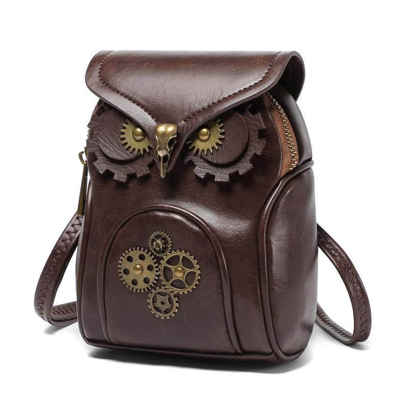 Medieval Retro Owl Design Women's Shoulder Crossbody Bag Vertical Square Small Bag Magnetic Closure Daily Outfit PU Shoulder Bag