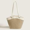 Women Straw Woven Tote Bag Fashion Woven Handbag Large Capacity Handwoven Shoulder Bag Patchwork Vintage for Outdoor Travel