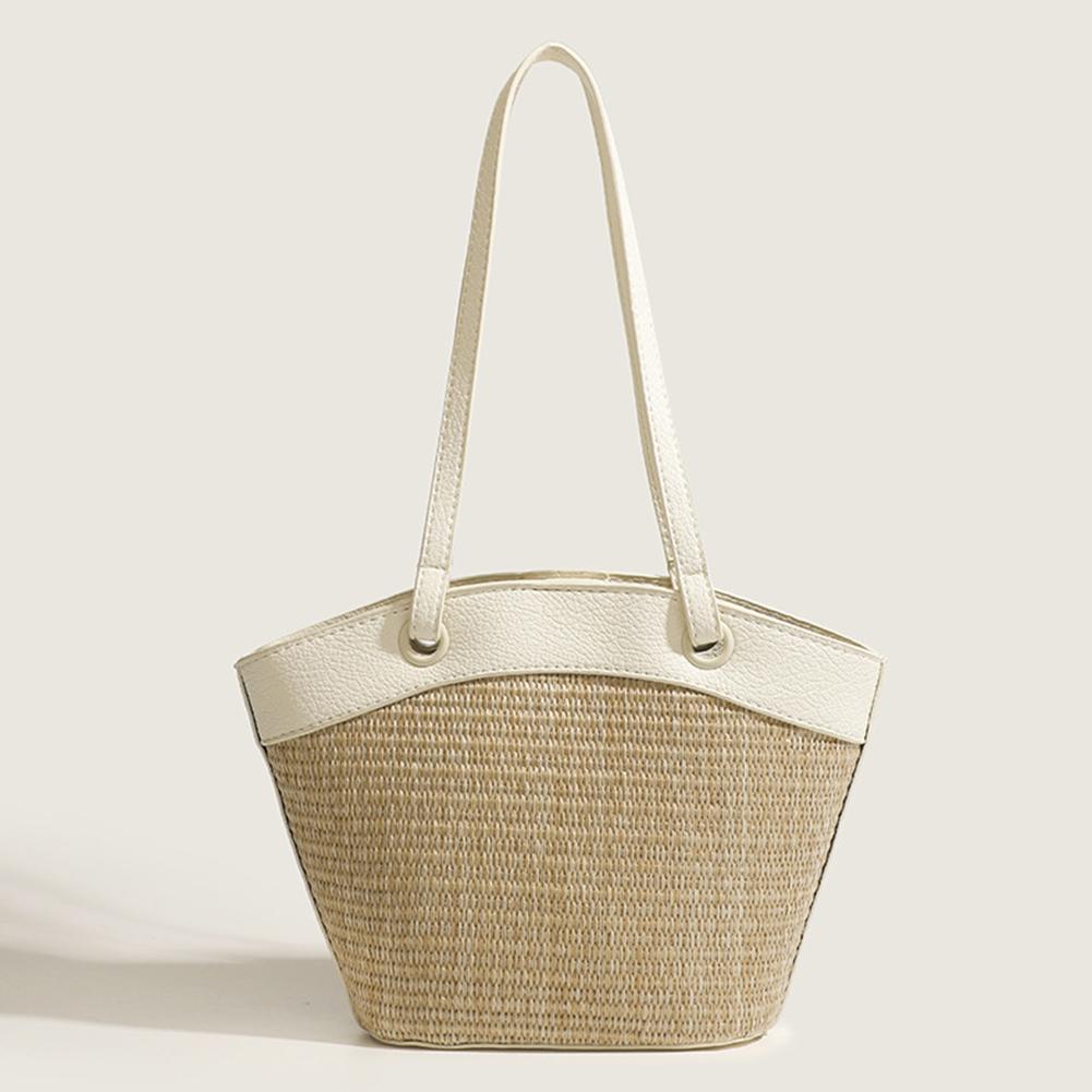 Women Straw Woven Tote Bag Fashion Woven Handbag Large Capacity Handwoven Shoulder Bag Patchwork Vintage for Outdoor Travel